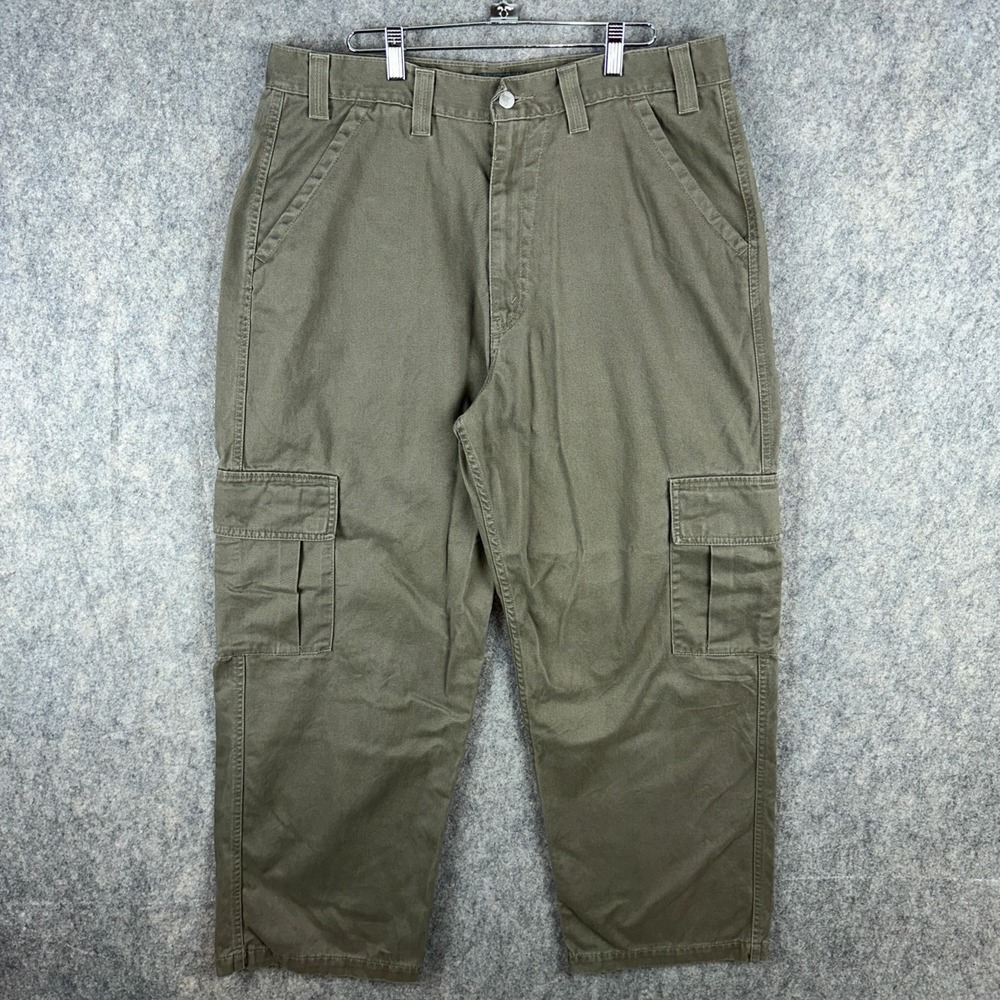 Vintage Levi's Cargo Pants Mens 36x30 Olive SilverTab Loose Cotton Workwear Y2K